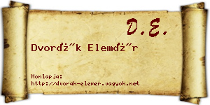 Dvorák Elemér névjegykártya